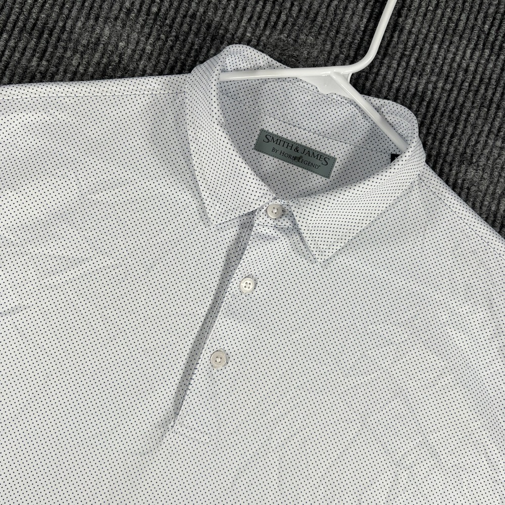 Smith & James Horn Legend Polo Shirt Mens XL White Micro Dot Short Sleeve Golf